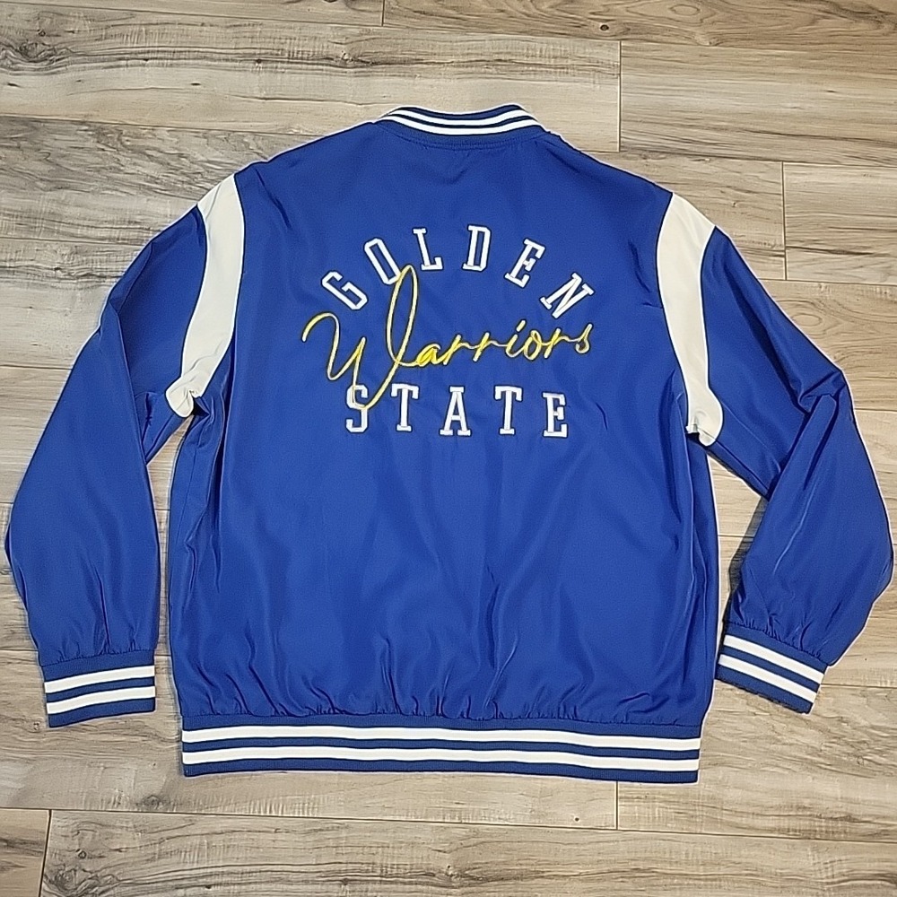 NBA Golden‎ State Warriors Satin Bomber Jacket Mens 2XL Blue Varsity Jacket